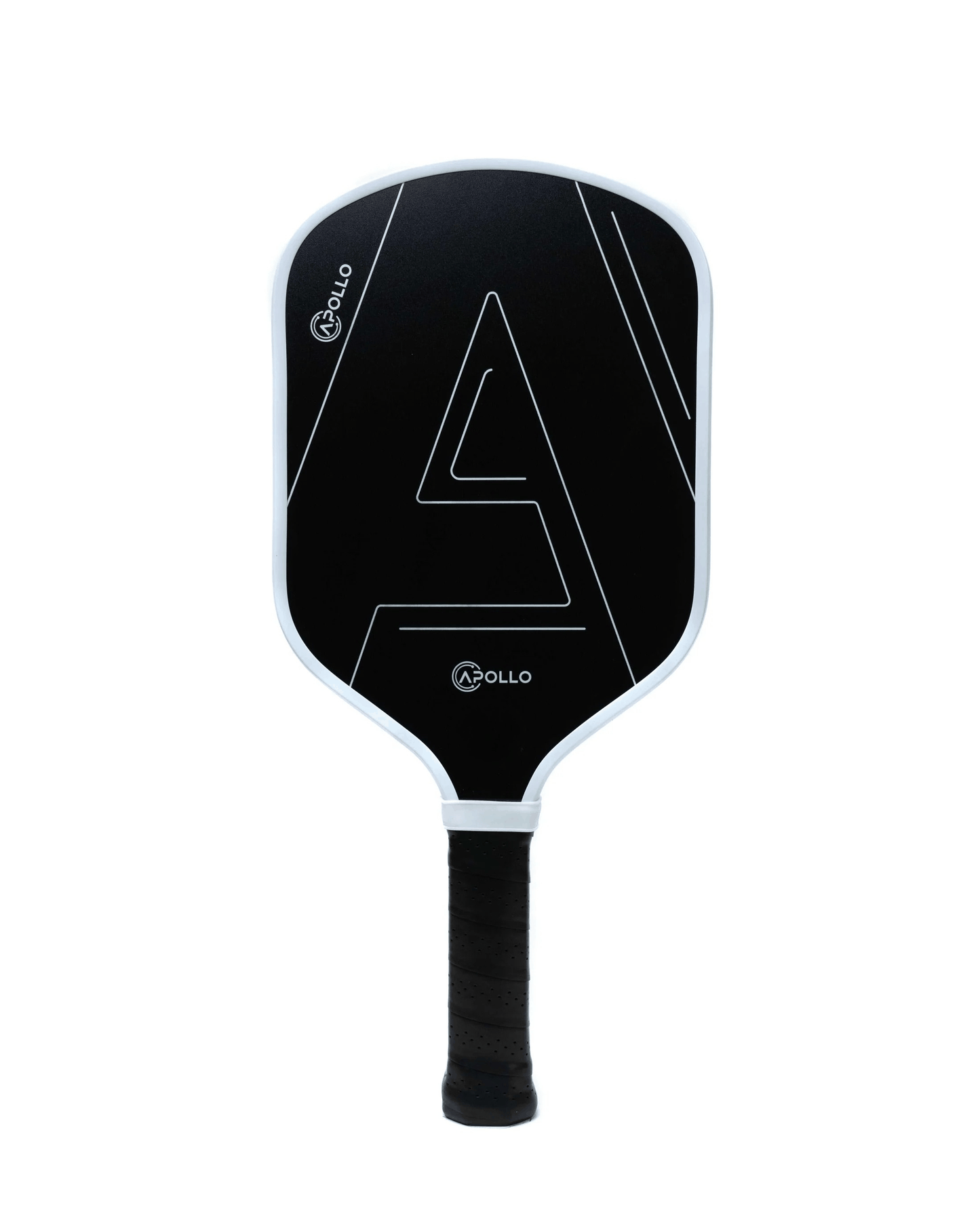 Apollo Helios black and white T700 carbon fiber pickleball paddle with grit finish and honeycomb core