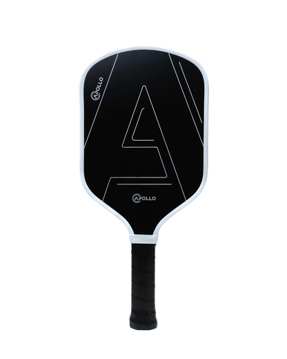 Apollo Helios black and white T700 carbon fiber pickleball paddle with grit finish and honeycomb core