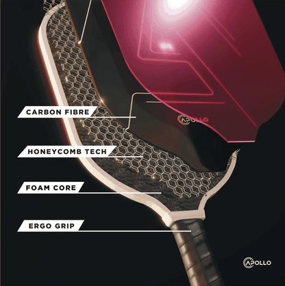 Apollo Helios T700 carbon fiber pickleball paddle with black and white grit finish