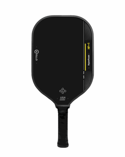 Apollo HyperFoam HF-1 pickleball paddle with black carbon fiber surface and ergonomic handle designed for power and control.