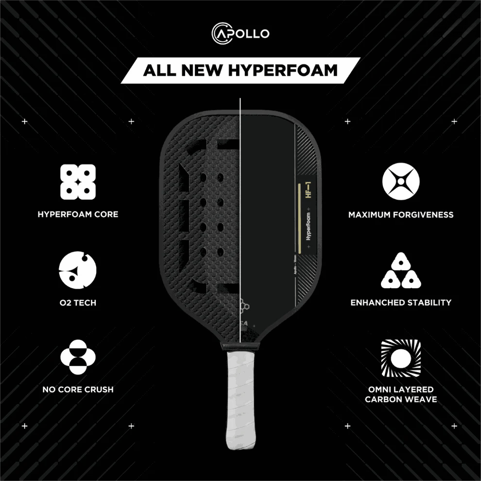 Apollo HyperFoam HF-1 white pickleball paddle with Gen 4 foam core and T700 carbon fiber face