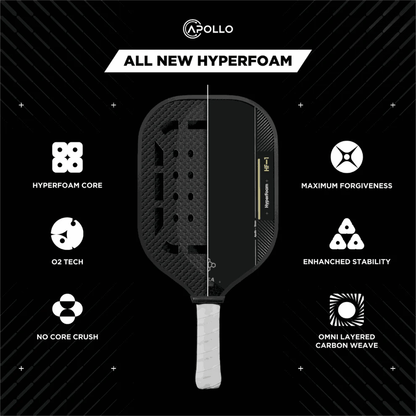 Apollo HyperFoam HF-1 white pickleball paddle with Gen 4 foam core and T700 carbon fiber face