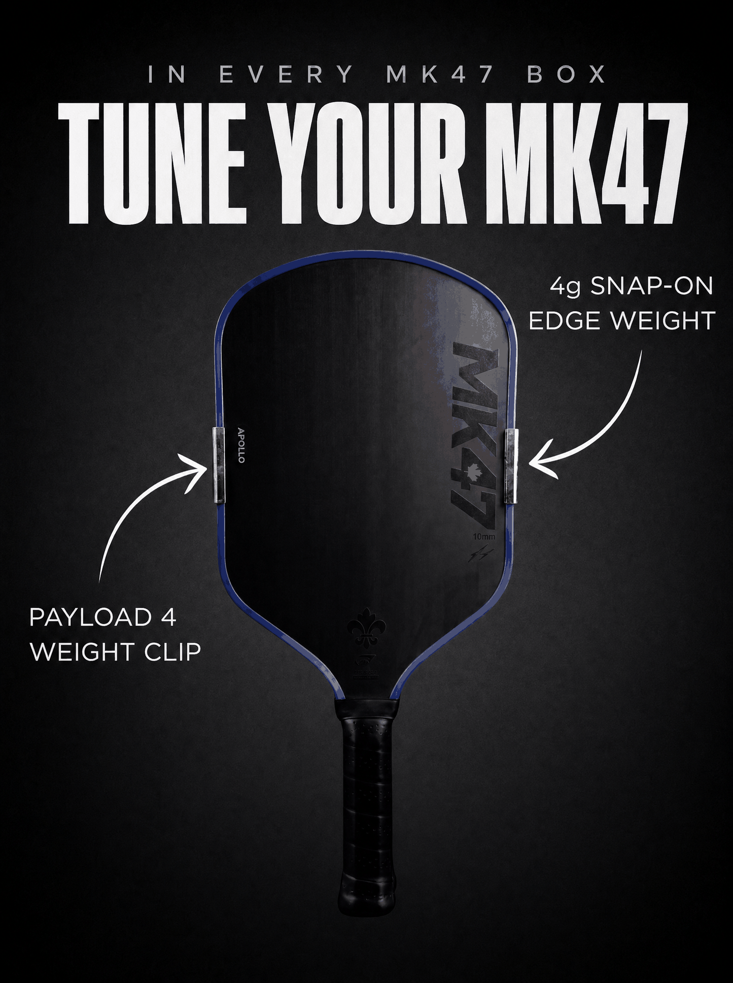 Apollo MK47 Signature Pro pickleball paddle with T700 carbon fiber and EPP + EVA foam core technology