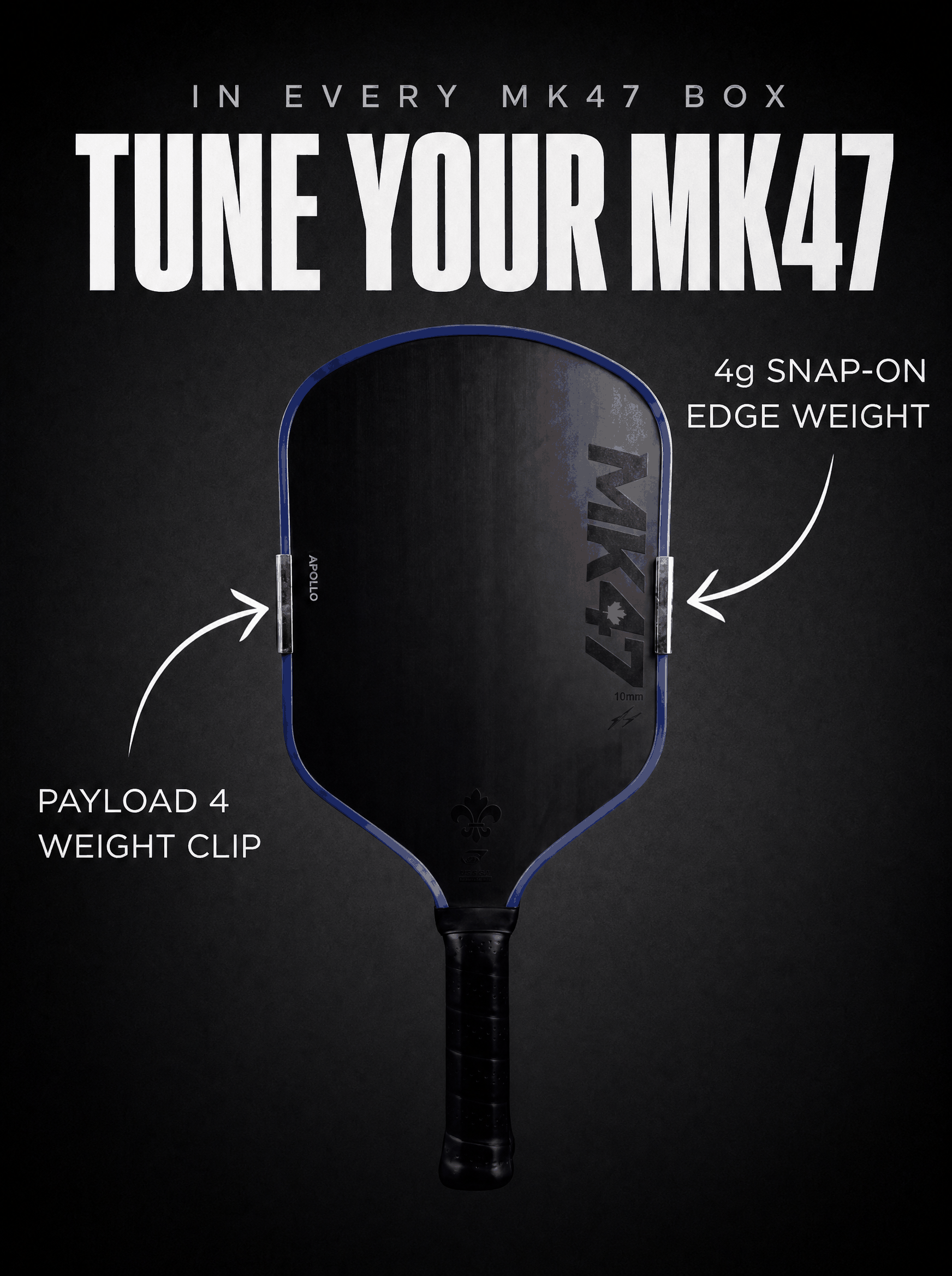 Apollo MK47 Signature Pro pickleball paddle with T700 carbon fiber and EPP + EVA foam core technology